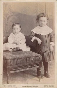 Cabinet Card Antique Photo Cute Fidgety Little Girls Baby Children Perkinson NY - Picture 1 of 7