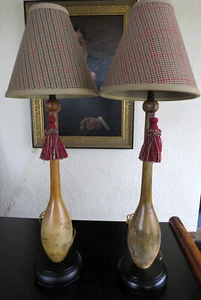 Antique Pair Turned Wood Juggling Clubs Pins Candlestick Table Lamps 25" - Picture 1 of 6