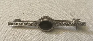 Sterling Silver Onyx marcasite Bar Pin Brooch art deco 1  3/4” Vintage Bezel Set - Picture 1 of 5