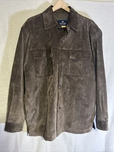 Newport Harbor Mens Suede Jacket Brown Washable Coat Button Up Lined Pockets L - Picture 1 of 9