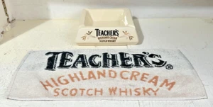 TEACHERS HIGHLAND CREAM CERAMIC ASHTRAY & BAR TOWEL SET - PUB HOME BEER MAT - Picture 1 of 3