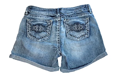 Mujer HIDRÁULICO Elástico Denim Azul Vaqueros Pantalones Cortos 9 10 Bordados Desgastados 5 pulgadas Foto 1 de 4
