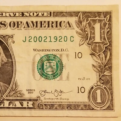 Dual Date 2002 1920 February 20 Birthday Note Dollar Bill Fancy Serial 2013 J C - Image 1 of 4