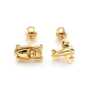 Cartier 3D Cadillac & Airplane Cufflinks 18k Yellow Gold Ball Stud - Picture 1 of 4