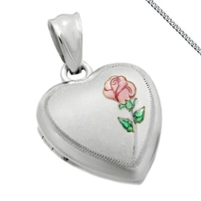 Medaglione Cuore Molto Piccolo Amuleto Con Rosa Anche con Catena E Incisione 925 - Immagine 1 di 4