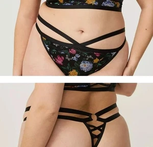 Torrid schwarz Blumendruck Netz Träger G String Höschen Plus Größe 2X Neu mit Etikett - Bild 1 von 9