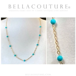 NUEVO COLLAR ESTACIÓN TURQUESA BELLEZA DURMIENTE ORO AMARILLO 14K FINO 18" DE COLECCIÓN 22" - Imagen 1 de 24