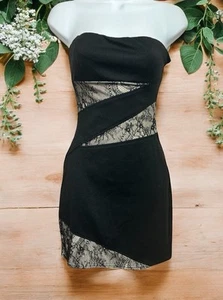 Johnny Martin Black Lace Strapless Dress Sz 3 Mini Fitted Short - Picture 1 of 7