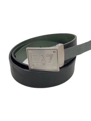 Cinturón de cuero reversible para hombre EMPORIO ARMANI con hebilla de placa con logotipo, negro, 2455 Foto 1 de 4