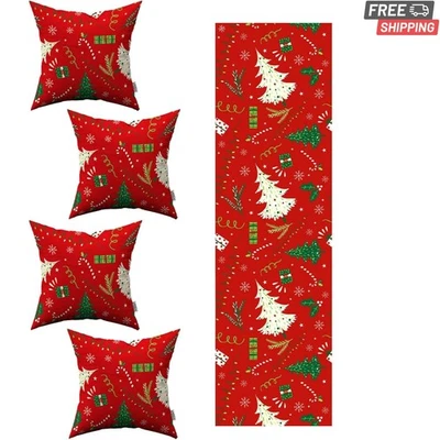 Modern Red Christmas Pillow Cover & Table Runner Set - 4 Vivid Holiday Prints - Image 1 of 2