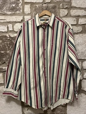 Camisa a rayas tallada con volantes para hombre XL manga larga abotonada multicolor 100 % algodón Foto 1 de 3