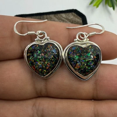 Pendientes facetados de ópalo aurora cristal ópalo negro pendientes de plata de ley 925 Foto 1 de 4