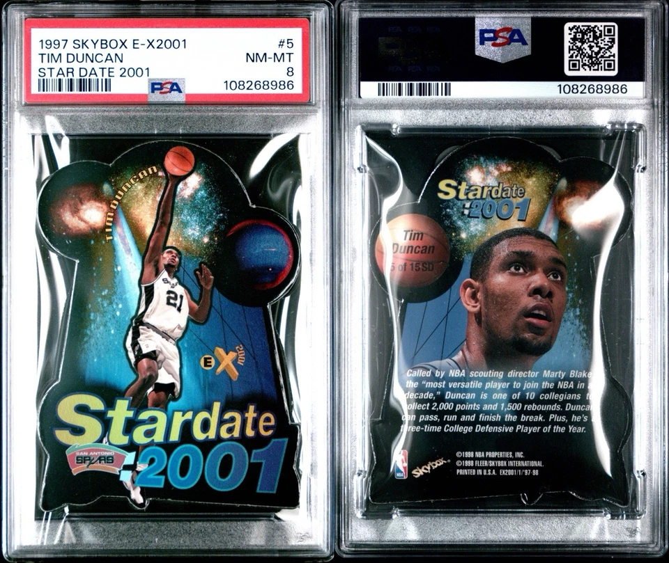 SkyBox E-X2001 1997 Tim Duncan Star Date 2001 PSA 8 casi nuevo-como nuevo Spurs RC #5 cc17 Foto 1 de 1