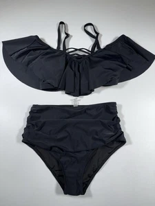 Aqua Eve Women Two Piece High Waisted Bikini Set Swimsuit Off Shoulder Ruffle M - Picture 1 of 6