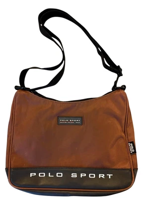 BOLSO BANDOLERA POLO SPORT RALPH LAUREN DISEÑADOR, SARGA MARRÓN MOCA, FORRADO, AÑOS 90 Foto 1 de 4