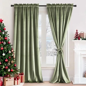 JIUZHEN Samt Vorhänge für Schlafzimmer Weich Geräuschreduzierende Stange Tasche Fenster Dra... - Bild 1 von 9