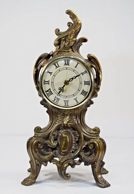 复古 Ornate 洛可风格装饰黄铜电镀电池时钟。 — 第 1/4 张图片