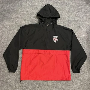 Wisconsin Badgers Anorak Hoodie Windbreaker Jacket Mens L Red Black Champion - Picture 1 of 13