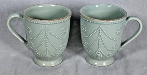 Set (2) Lenox French Perle Becher mit Fuß Eisblau überbacken geprägt - Bild 1 von 6