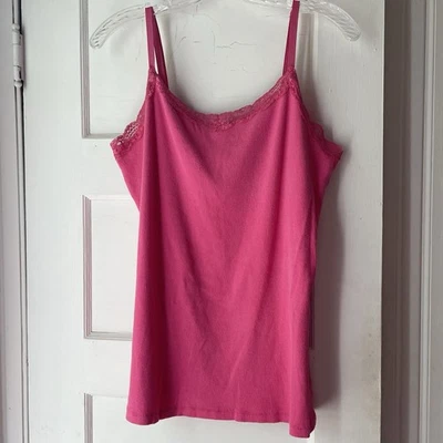 Faded Glory Women’s XL Pink Tank Top Y2K Lace Trim Cami Ribbed Fairy Going Out - Image 1 of 4