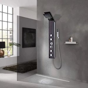Shower Panel System Glass Brown Tower Pillar with Massage Jets Bathroom vidaXL - Picture 1 of 8