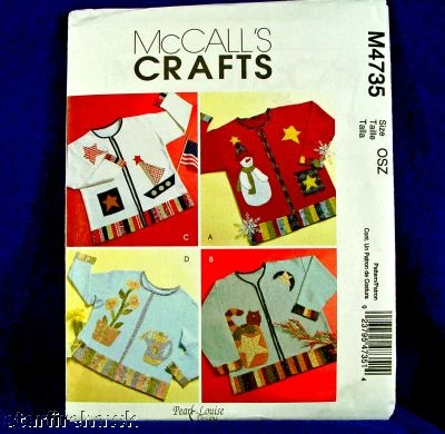 McCall's 4735 Seasonal Appliques Sweatshirt 4 Designs OSZ Vintage Uncut Pattern - Image 1 of 2