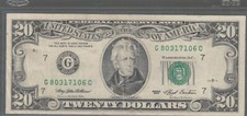 1993 (G) $20 Twenty Dollar Bill Federal Reserve Note Chicago Vintage Currency