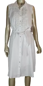 NANETTE LAPORE~NUOVO CON ETICHETTE $128~ABITO DA TÈ BIANCO E CINTURA CON CRAVATTA RICAMATA TAGLIA:8 - Foto 1 di 12