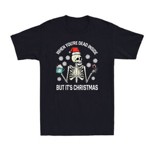 Dead Inside But It's Christmas Funny Christmas Skeleton Coffee  Men's T-Shirt