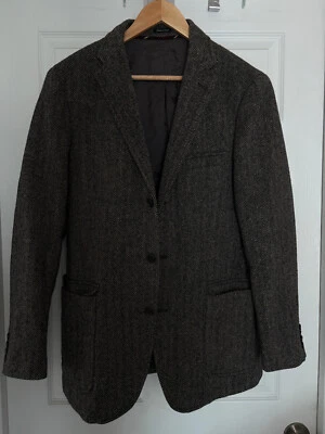 JCREW WOOL Blazer 深棕色粗花呢 Herrington 三扣 尺寸 40 Reg 100% 羊毛 — 第 1/4 张图片