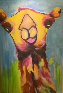 Ölgemälde XXL 90x60 cm farbenfroh Kamel Wüste Oase Dubai Sahara Orient Acryl - Bild 1 von 5