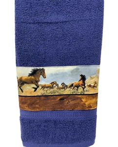 Hand towel horses Mustangs COWGIRL Bathroom CAMPER LQ TRAILER HANDMADE NEW - Picture 1 of 2
