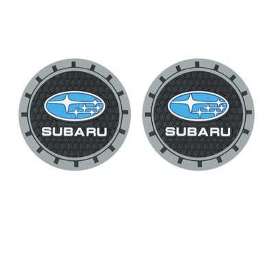 2PCS Rubber Car Accessories Water Cup Holder Pad Coaster Gray Edge For Subaru - Image 1 of 2