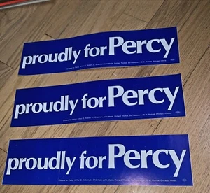 "Pegatina parachoques 3-1972 Illinois Senator CHARLES PERCY ""Orgullosamente por Percy" - Imagen 1 de 4