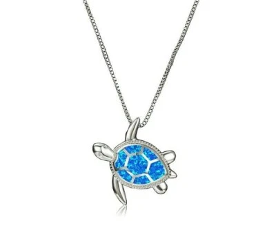 Collar Colgante Azul Opalesco TORTUGA MARINA 7/8" con Cadena 18" Foto 1 de 3
