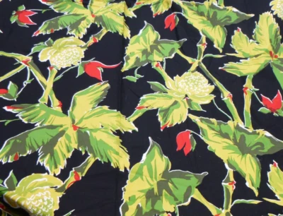 Tela de algodón Helen Wang negra vintage años 90 con floral tropical 44"x 12,67 yardas Foto 1 de 4