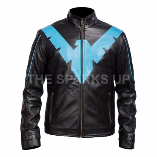 Nightwing Dick Grayson Mens Stylish Halloween Cosplay Outfit Real Leather Jacket