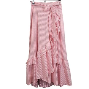 Anthropologie Maeve Penny Ruffled Midi Skirt Pink Striped Tiered Boho NWT XS - Picture 1 of 14