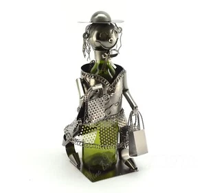 Shopaholic Lady Metal Wine Bottle Holder Character Charcoal - Picture 1 of 1