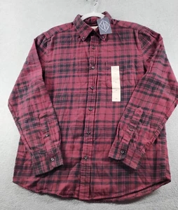 St Johns Bay Men's Flannel Shirt Burgundy Black Size M Super Soft Button-Down - Picture 1 of 10