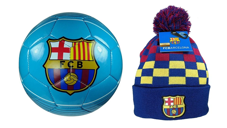 FC Barcelona Official Soccer Size 4 Ball & Beanie Combo 21-4