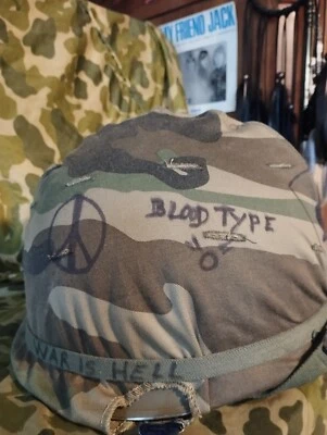 Casque Type US M1 complet avec Liner et couvre casque Woodland Vietnam . - Photo 1/4