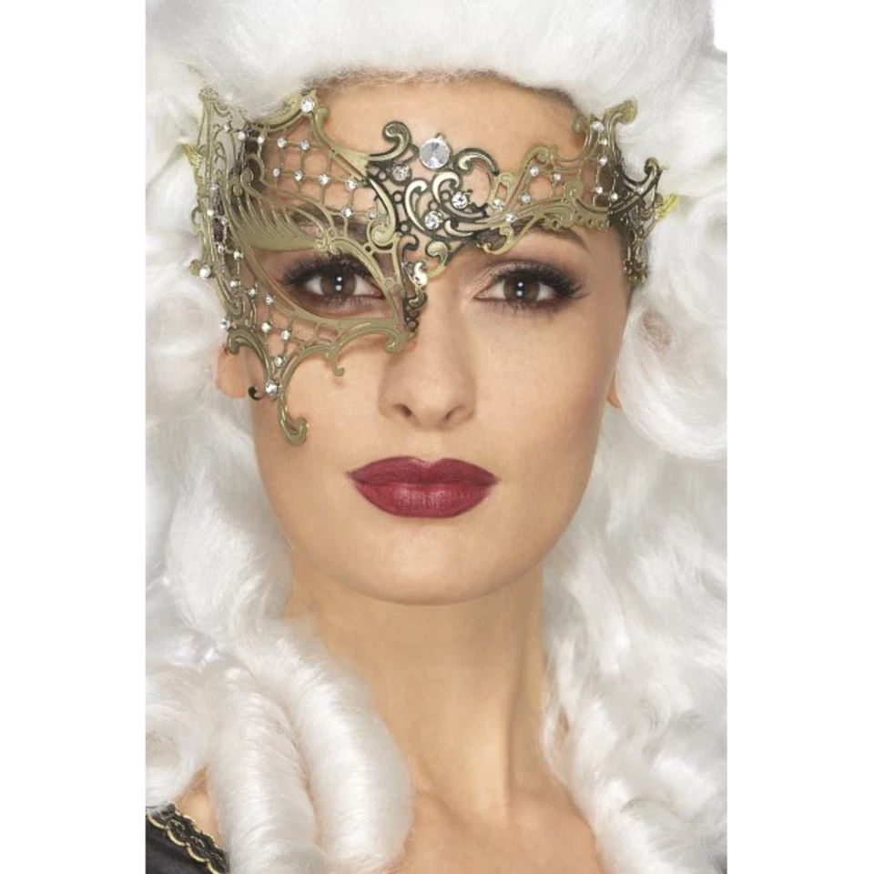 Gold Masquerade Half Eye Mask Filigree Metal Ladies Opera Fancy Dress - Image 1 of 1