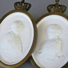 Pr Antique BISQUE Porcelain Plaques MARIE ANTOINETTE Louis XVI France CROWN Tops