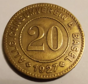 Schweizer Jeton allg. Consumverein b. Basel 1927 Messing - Bild 1 von 2