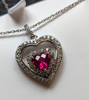 Sterling Silver Heart Pendant Necklace - .925 Lab Created Ruby & White Sapphire - Image 1 of 4