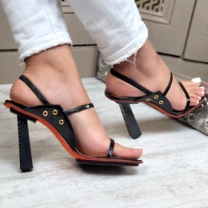 Versace Versus Couture Vintage Black Leather Heels Sandals Shoes 36 UK 3 - Picture 1 of 15