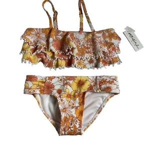 Raisins Girls Orange Floral Print Turtle Bay Set Two Piece Swimsuit Size 7 NWT - Picture 1 of 7