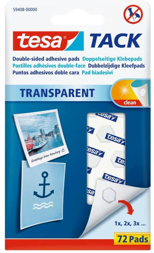 Tesa ® Tack Klebepads transparent 72 doppelseitige Pads wieder ablösbar