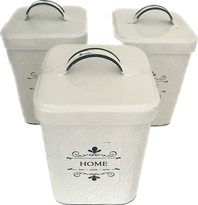 2 x 3 Vorratsdosen Aufbewahrungsdosen aus Metall Set weiß Retro Vintage 2,9Liter - Bild 1 von 2